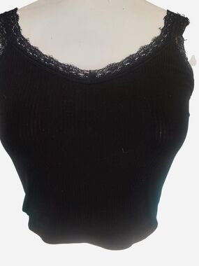 American Eagle Outfitters Black Lace-Trim Ribbed Cami